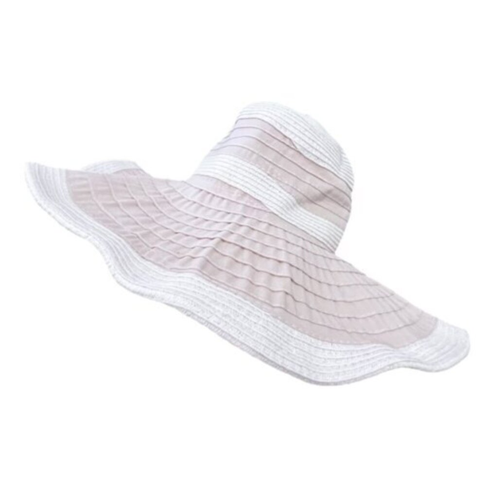 Womens Floppy Sun Hat Wide Brim Beige Ivory BOHO Beach Vacation‎ Pool Travel